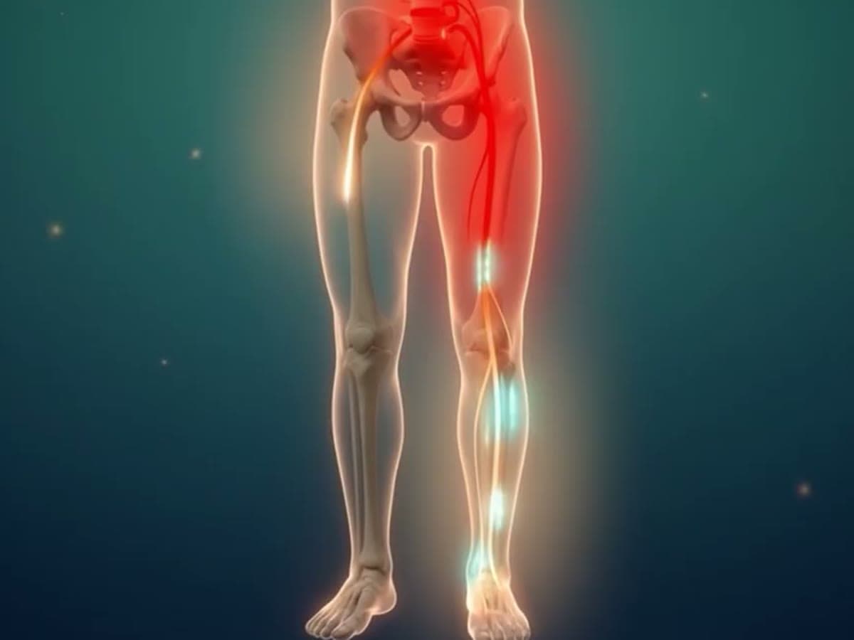 Illustration of pain radiating from the hip down the back of the leg